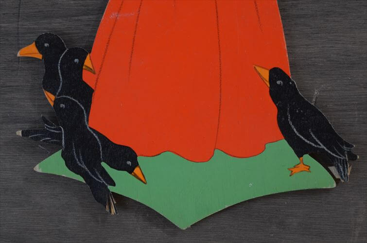 西ドイツ製 Mertens kunst カラスを可愛がる女の子 木製 壁掛け ウォールデコ グリム童話 メルテンス ヴィンテージ アンティーク_260415