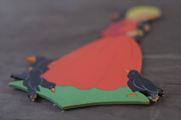 西ドイツ製 Mertens kunst カラスを可愛がる女の子 木製 壁掛け ウォールデコ グリム童話 メルテンス ヴィンテージ アンティーク_260415