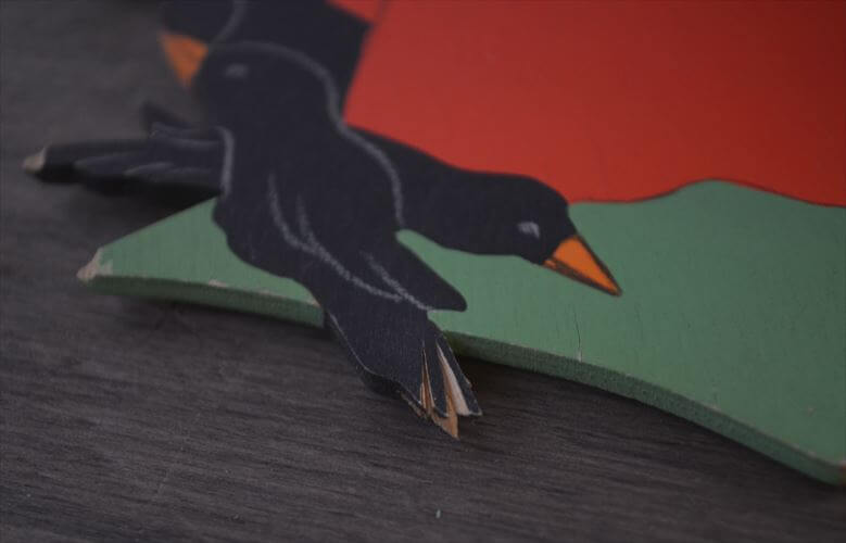 西ドイツ製 Mertens kunst カラスを可愛がる女の子 木製 壁掛け ウォールデコ グリム童話 メルテンス ヴィンテージ アンティーク_260415