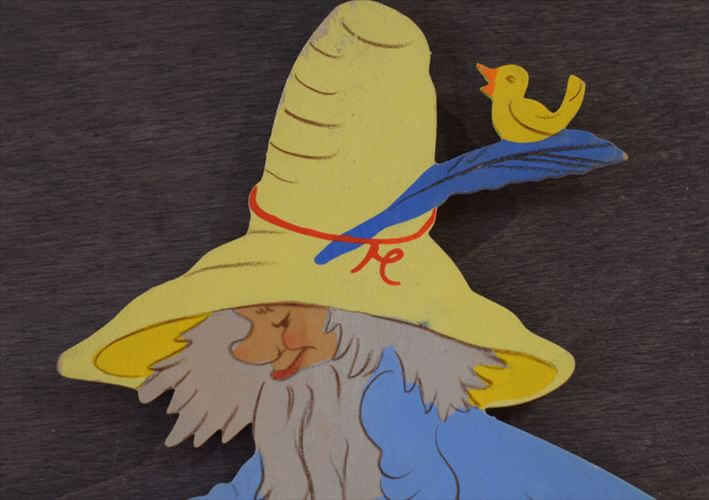 西ドイツ製 Mertens kunst 庭仕事をするノーム 小人 木製 壁掛け ウォールデコ グリム童話 メルテンス ヴィンテージ アンティーク_260415