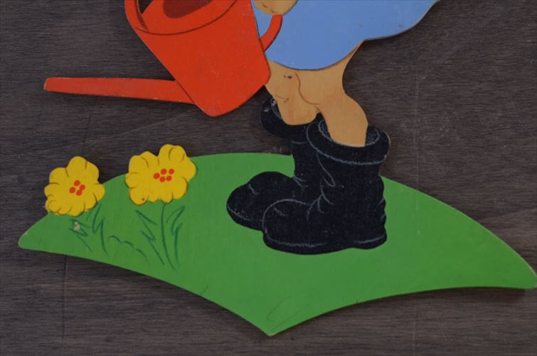 西ドイツ製 Mertens kunst 庭仕事をするノーム 小人 木製 壁掛け ウォールデコ グリム童話 メルテンス ヴィンテージ アンティーク_260415