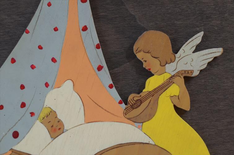 訳あり 西ドイツ製 Mertens kunst 眠る子供と天使 木製 壁掛け ウォールデコ グリム童話 メルテンス ヴィンテージ アンティーク_260415