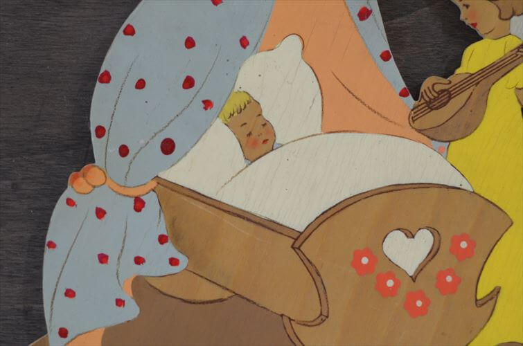 訳あり 西ドイツ製 Mertens kunst 眠る子供と天使 木製 壁掛け ウォールデコ グリム童話 メルテンス ヴィンテージ アンティーク_260415