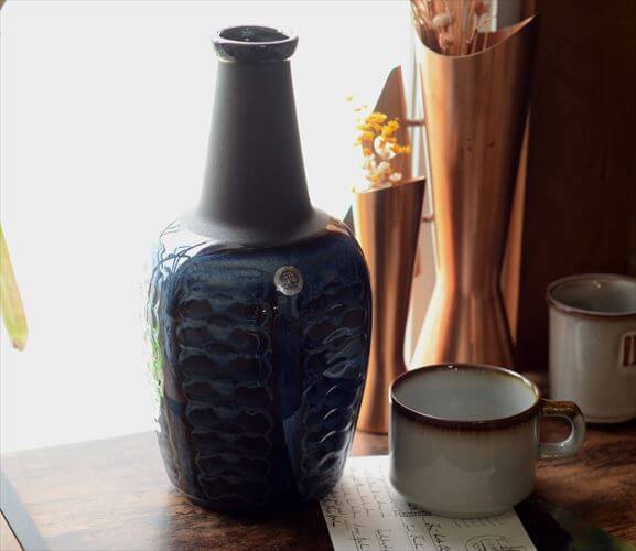 デンマーク製 SOHOLM 26cm高 大きな花瓶 Einar Johansen ネイビー 北欧 花器 スーホルム 一輪挿し フラワーベース ヴィンテージ_250715