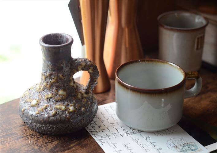 ドイツ製 ヴィンテージ 陶器の花瓶 Fat lava Art pottery 花器 一輪挿し ミッドセンチュリー期 フラワーベース アンティーク_260715