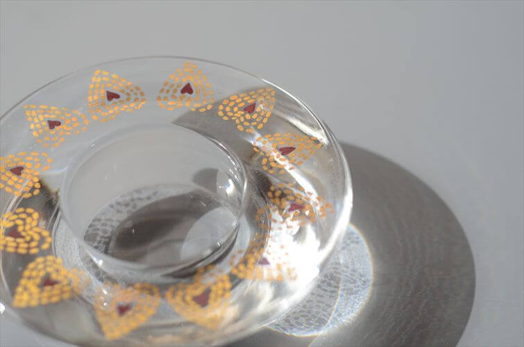 デンマーク Holmegaard かわいい金彩ハートのガラスキャンドルトレー Crystal Christmasシリーズ ホルムガード 燭台 北欧 ヴィンテージ