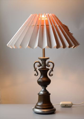 ドイツ製 Kaiser Leuchten ピューターｘウッド デスクランプ シェード付き ヴィンテージ 照明 テーブルライト アンティーク