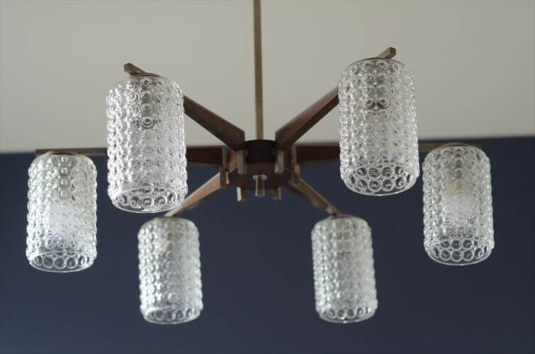 ドイツ製 1960年代頃の6灯ガラスシャンデリア ミッドセンチュリー ヴィンテージ 天井照明 ライト ランプ アンティーク