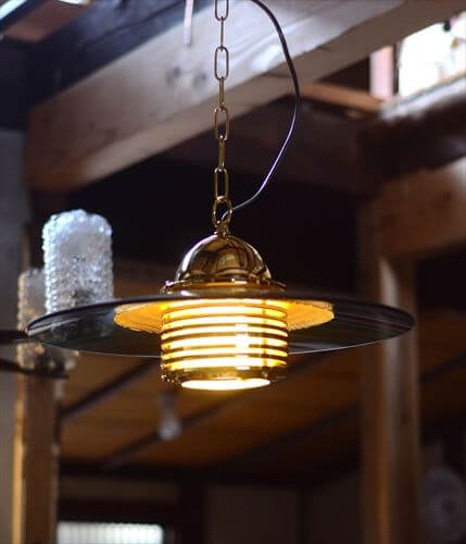 スウェーデン製 BELID スモークガラスｘ真鍮 ペンダントランプ 大傘 43cm Jan Eskil Eskilson 北欧 照明 ヴィンテージ