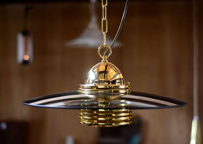 スウェーデン製 BELID スモークガラスｘ真鍮 ペンダントランプ 大傘 43cm Jan Eskil Eskilson 北欧 照明 ヴィンテージ