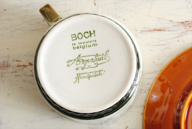 ベルギー製 BOCH ボッホ Argenteuil カップ＆ソーサー アルジャントゥイユ 磁器 陶器 アンティーク