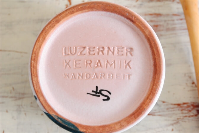 スイス製 LUZERNER KERAMIX ハンドペイント マスタードポット フタ スプーン付き ヴィンテージ アンティーク