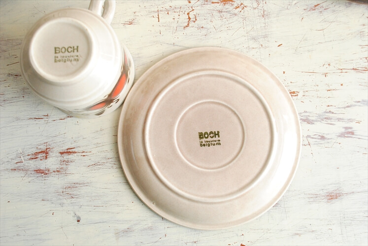 ベルギー製 BOCH ボッホ レアパターン カップ＆ソーサー 選べる3色 磁器 ヴィンテージ食器 アンティーク
