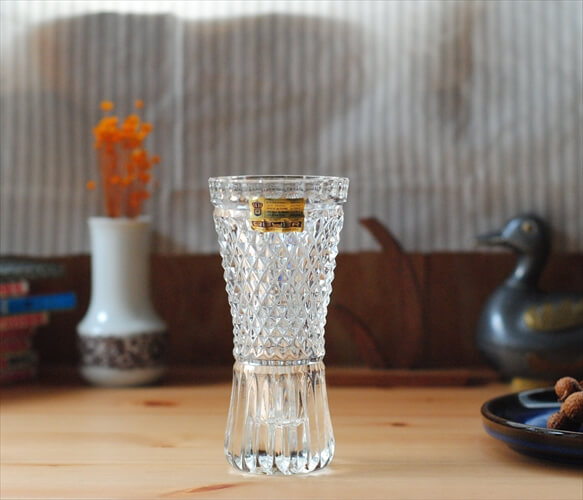 西ドイツ製 BEYER クリスタルグラス 花瓶 ガラス フラワーベース 花器 一輪挿し ヴィンテージ アンティーク