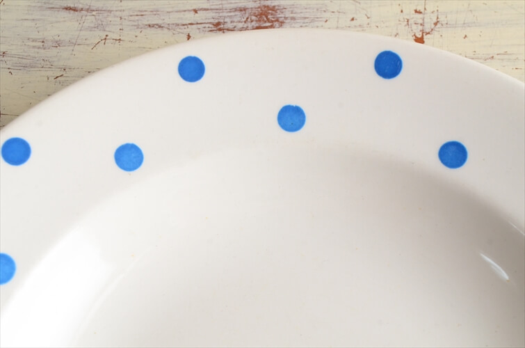 ベルギー製 BOCH 22.5cm 水玉のプレート ボッホ 皿 パスタ皿 ディーププレート ヴィンテージ 食器 アンティーク_240215keep