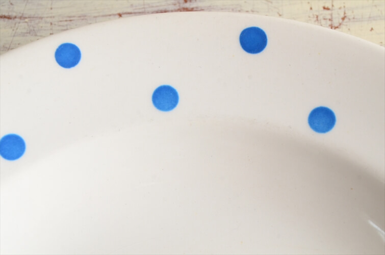 ベルギー製 BOCH 22.5cm 水玉のプレート ボッホ 皿 パスタ皿 ディーププレート ヴィンテージ 食器 アンティーク_240215keep