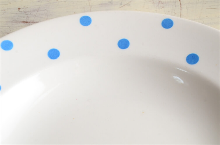訳あり ベルギー製 BOCH 22.5cm 水玉のプレート ボッホ 皿 パスタ皿 ディーププレート ヴィンテージ 食器 アンティーク_240215