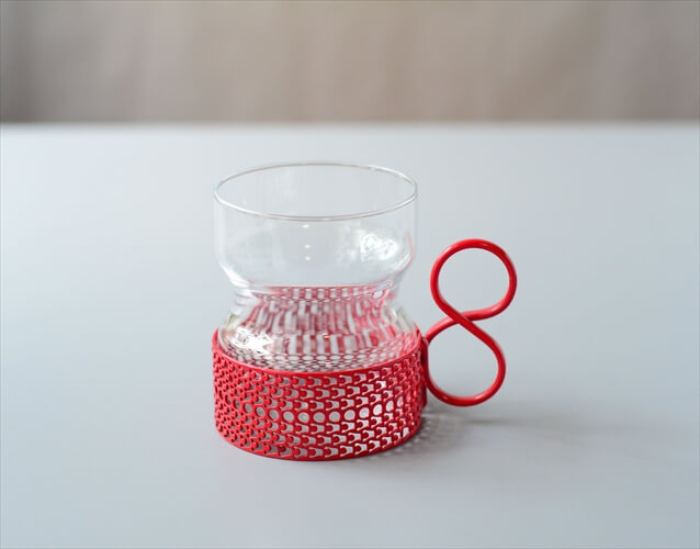 iittala イッタラ Tsaikka ツァイッカ グラスカップ クリア×レッド ホルダー ガラス 北欧 ヴィンテージ_240612