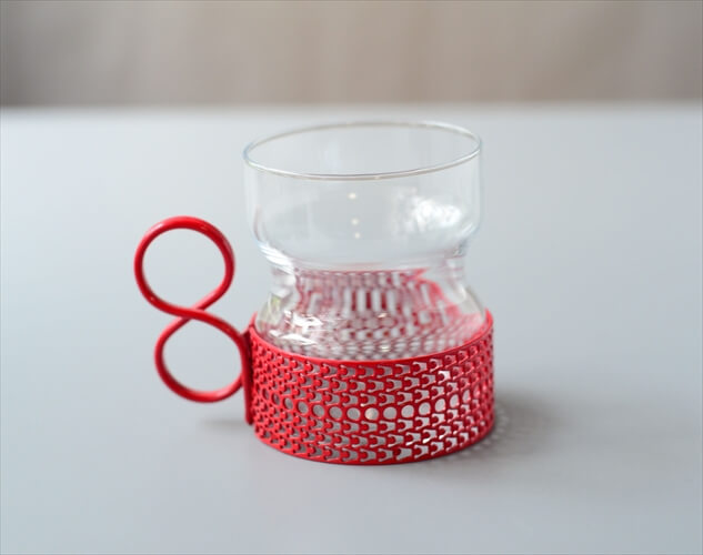 iittala イッタラ Tsaikka ツァイッカ グラスカップ クリア×レッド ホルダー ガラス 北欧 ヴィンテージ_240612