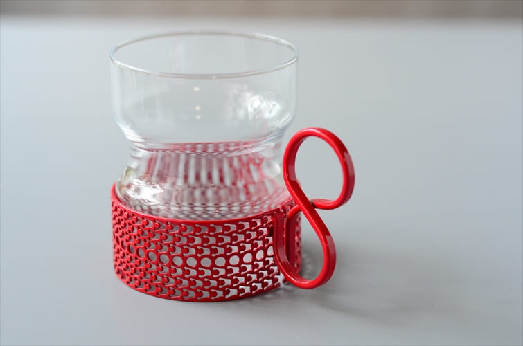 iittala イッタラ Tsaikka ツァイッカ グラスカップ クリア×レッド ホルダー ガラス 北欧 ヴィンテージ_240612