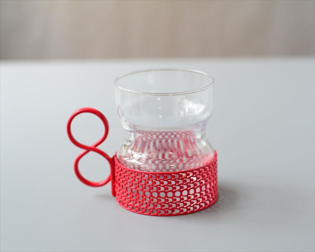 iittala イッタラ Tsaikka ツァイッカ グラスカップ クリア×レッド ホルダー ガラス 北欧 ヴィンテージ_240612