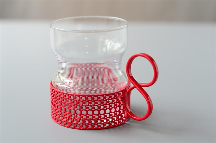 iittala イッタラ Tsaikka ツァイッカ グラスカップ クリア×レッド ホルダー ガラス 北欧 ヴィンテージ_240612