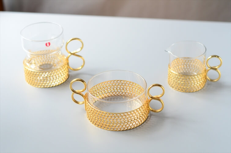 iittala イッタラ Tsaikka ツァイッカ シュガーボウル クリア×ゴールドホルダー ガラス 24Karaatti 北欧 ヴィンテージ_240613