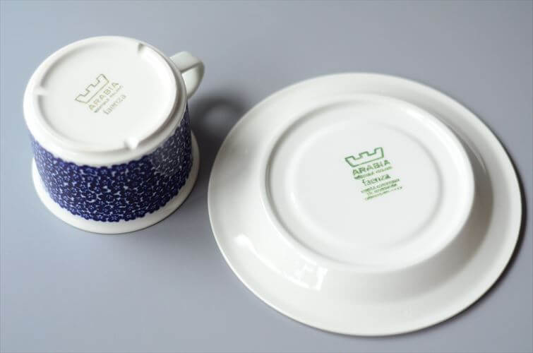 希少! ARABIA アラビア faenza カップ&ソーサー Lサイズ ブルー ファエンツァ 北欧 食器 フィンランド 陶器 ヴィンテージ アンティーク_250428