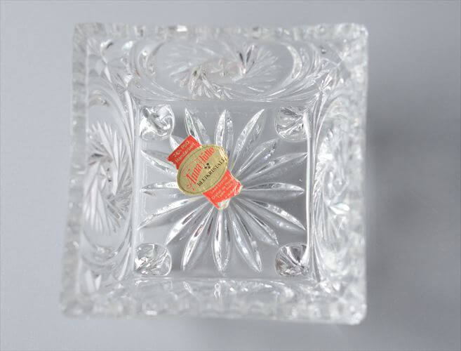 西ドイツ製　Anna Hutte クリスタルガラスの脚付きポット トレー グラス小物入れ 容器 ヴィンテージ アンティーク