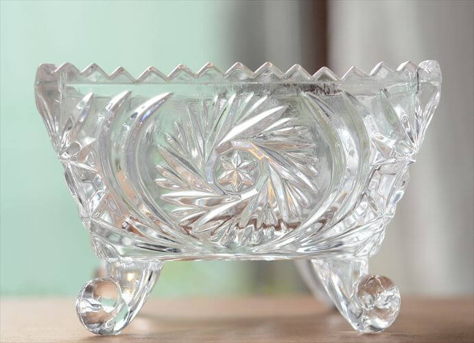 西ドイツ製　Anna Hutte クリスタルガラスの脚付きポット トレー グラス小物入れ 容器 ヴィンテージ アンティーク