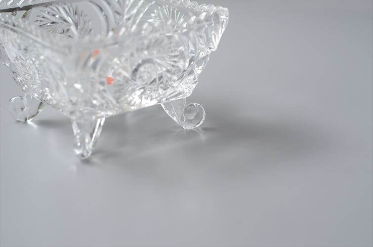 西ドイツ製　Anna Hutte クリスタルガラスの脚付きポット トレー グラス小物入れ 容器 ヴィンテージ アンティーク