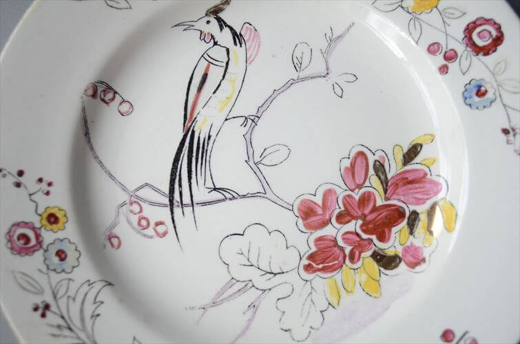 1920～30年代頃 ベルギー製 ヴィンテージ BOCH D.2082 vogel 17.5cm プレート ボッホ お皿 磁器 陶器 アンティーク 食器 ヨーロッパ_250725