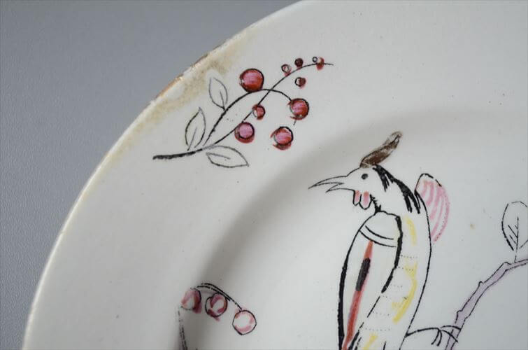 1920～30年代頃 ベルギー製 ヴィンテージ BOCH D.2082 vogel 17.5cm プレート ボッホ お皿 磁器 陶器 アンティーク 食器 ヨーロッパ_250725