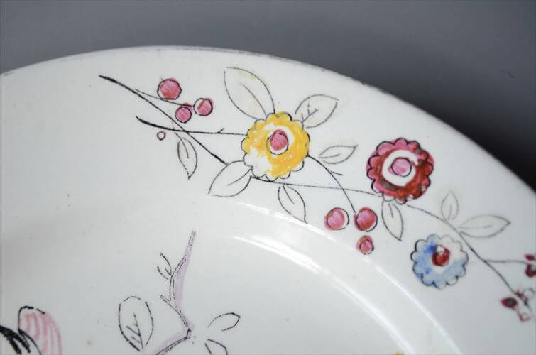 1920～30年代頃 ベルギー製 ヴィンテージ BOCH D.2082 vogel 17.5cm プレート ボッホ お皿 磁器 陶器 アンティーク 食器 ヨーロッパ_250725