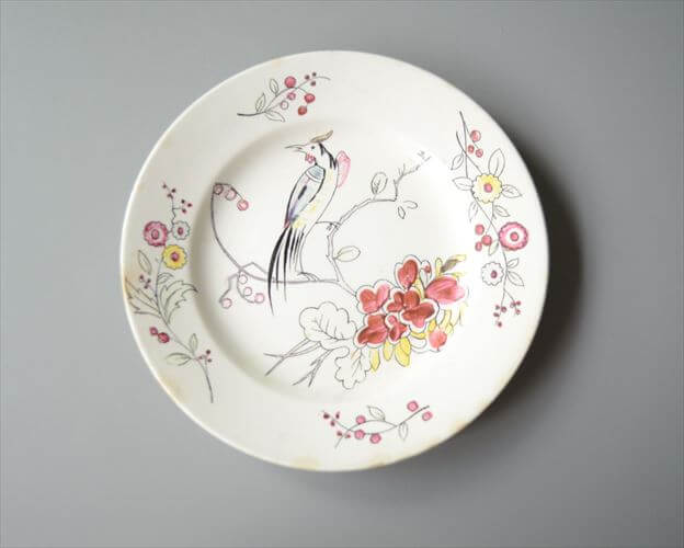 1920～30年代頃 ベルギー製 ヴィンテージ BOCH D.2082 vogel 17.5cm プレート ボッホ お皿 磁器 陶器 アンティーク 食器 ヨーロッパ_250725