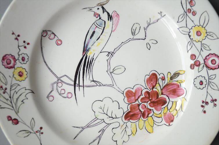 1920～30年代頃 ベルギー製 ヴィンテージ BOCH D.2082 vogel 17.5cm プレート ボッホ お皿 磁器 陶器 アンティーク 食器 ヨーロッパ_250725