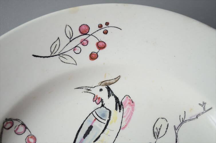 1920～30年代頃 ベルギー製 ヴィンテージ BOCH D.2082 vogel 17.5cm プレート ボッホ お皿 磁器 陶器 アンティーク 食器 ヨーロッパ_250725