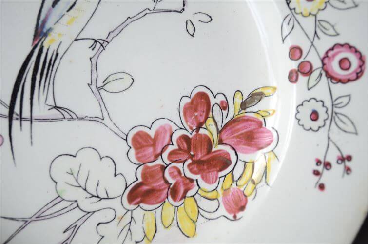 1920～30年代頃 ベルギー製 ヴィンテージ BOCH D.2082 vogel 17.5cm プレート ボッホ お皿 磁器 陶器 アンティーク 食器 ヨーロッパ_250725