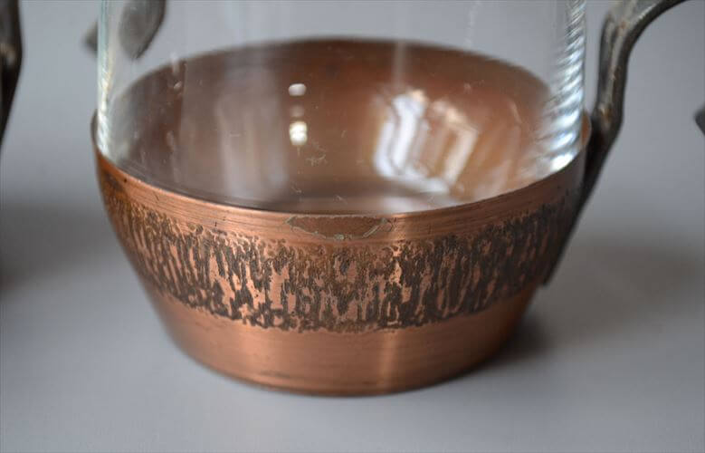 ドイツから グラスカップ クリア×銅ホルダー コパー ガラスカップ ヴィンテージ アンティーク_250826