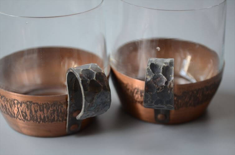 ドイツから グラスカップ クリア×銅ホルダー コパー ガラスカップ ヴィンテージ アンティーク_250826