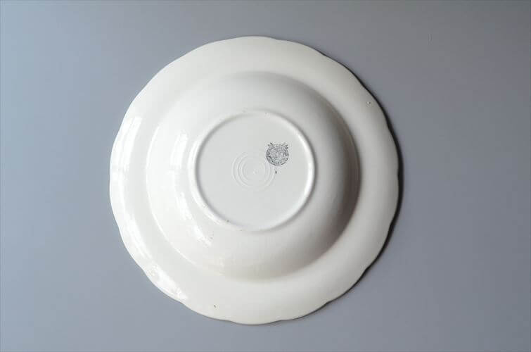 1930-40年代 ベルギー製 BOCH 赤い植物スタンプのスープ パスタプレート 23cm 深皿 アンティーク ヴィンテージ