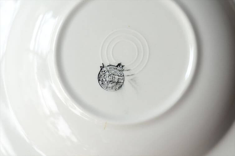 1930-40年代 ベルギー製 BOCH 赤い植物スタンプのスープ パスタプレート 23cm 深皿 アンティーク ヴィンテージ