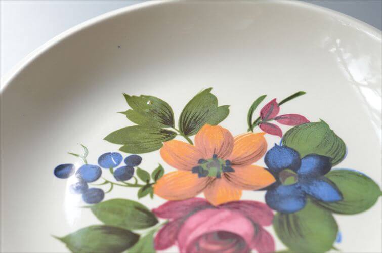 ベルギー製 BOCH きれいな3色のお花のプレート 21.5cm パスタ皿としても ボッホ フラワー 食器 アンティーク ヴィンテージ