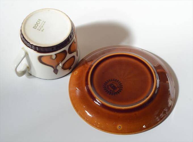 1960年～70代頃 ベルギー製 BOCH ボッホ レアシリーズ Mosquee カップ&ソーサー ヴィンテージ 磁器 陶器 食器 アンティーク_260107