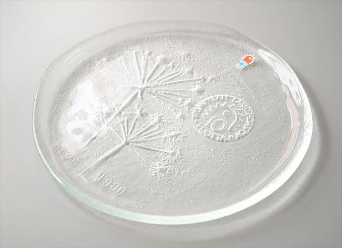 ラベル付! フィンランド製 Humppila 1980年 10周年記念 ガラスプレート 25cm お皿 フンピラ アニバーサリープレート 北欧 ヴィンテージ_260309