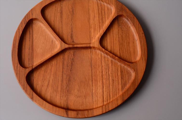 デンマーク製 Digsmed チークのセパレートプレート 22cm 無垢材 木製 トレー カフェプレート 北欧 ヴィンテージ