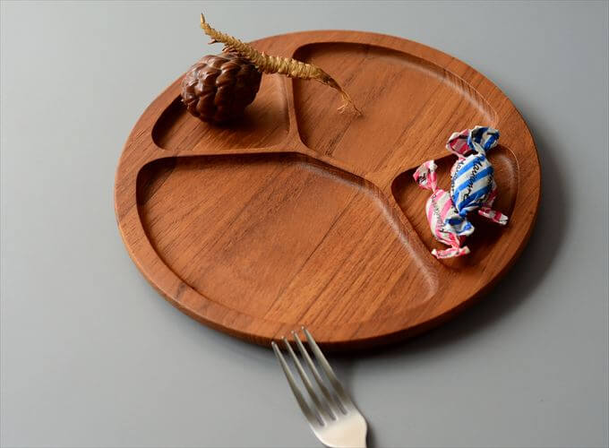 デンマーク製 Digsmed チークのセパレートプレート 22cm 無垢材 木製 トレー カフェプレート 北欧 ヴィンテージ