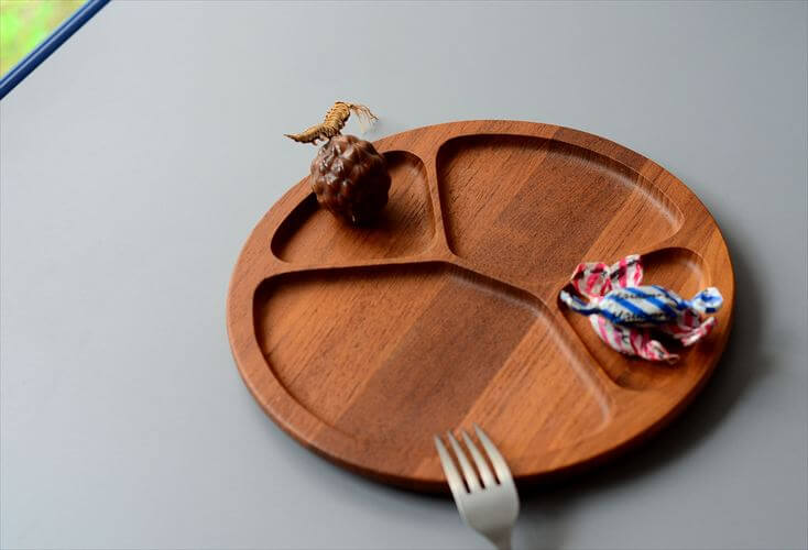 デンマーク製 Digsmed チークのセパレートプレート 22cm 無垢材 木製 トレー カフェプレート 北欧 ヴィンテージ