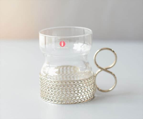 ラベル残! iittala イッタラ Tsaikka ツァイッカ グラスカップ クリア×シルバー ホルダー ガラス 北欧 ヴィンテージ_260522