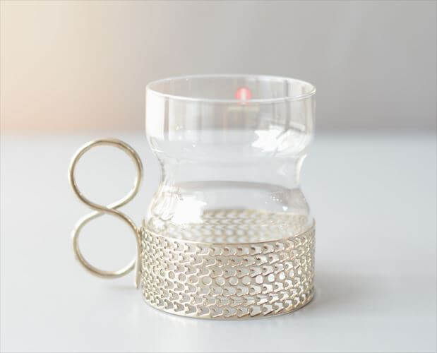 ラベル残! iittala イッタラ Tsaikka ツァイッカ グラスカップ クリア×シルバー ホルダー ガラス 北欧 ヴィンテージ_260522